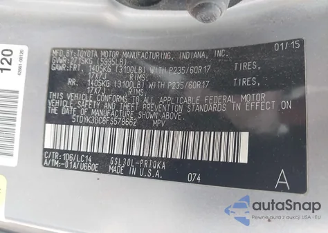 2015 Toyota Sienna Xle 8 Passenger from USA, damaged, VIN 5TDYK3DC6FS578662